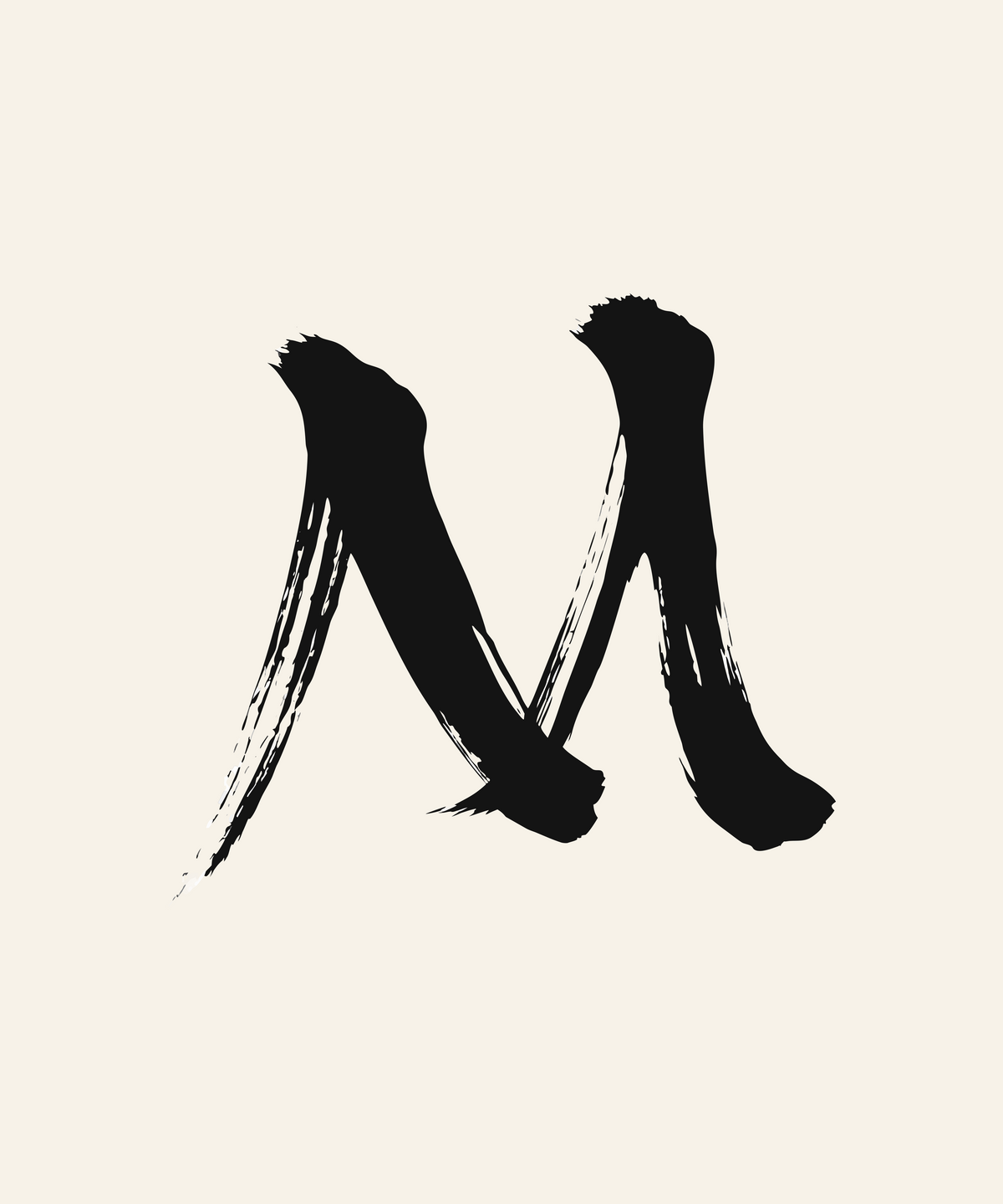 Brush-drawn letter M sumi-e