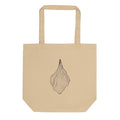 A micro-fine black line art design showing the concentric contours and crevasse lines of a hanging glacier on a tote bag. Shown on the Bone (Oyster) colorway.