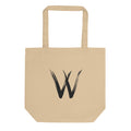 A minimalist sumi-e brush stroke design of the capital letter W printed on a tote bag. Shown on the Bone (Oyster) colorway.