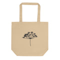 A fine-line botanical drawing of a dill seed umbel printed on a cotton tote bag. Shown on the Bone (Oyster) colorway.