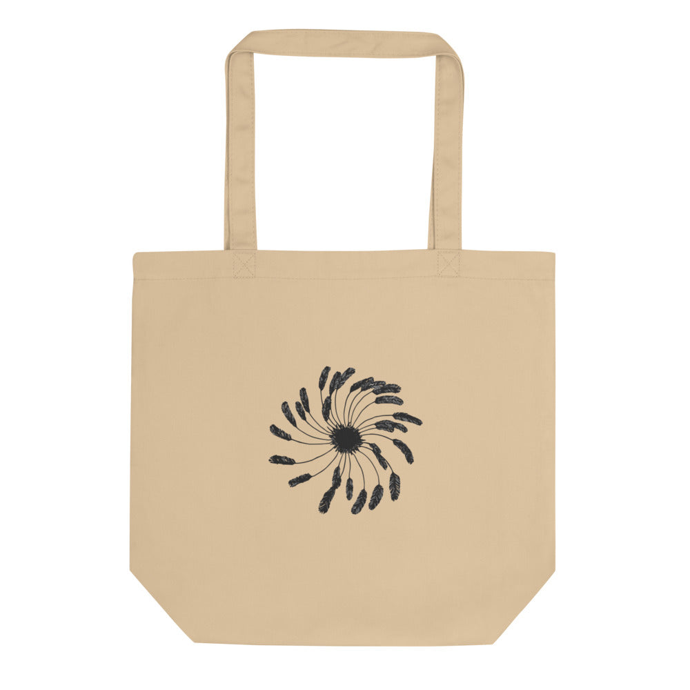 A clematis seed head design with delicate feathery achenes printed on a flat cotton tote bag. Shown on the Bone (Oyster) colorway.