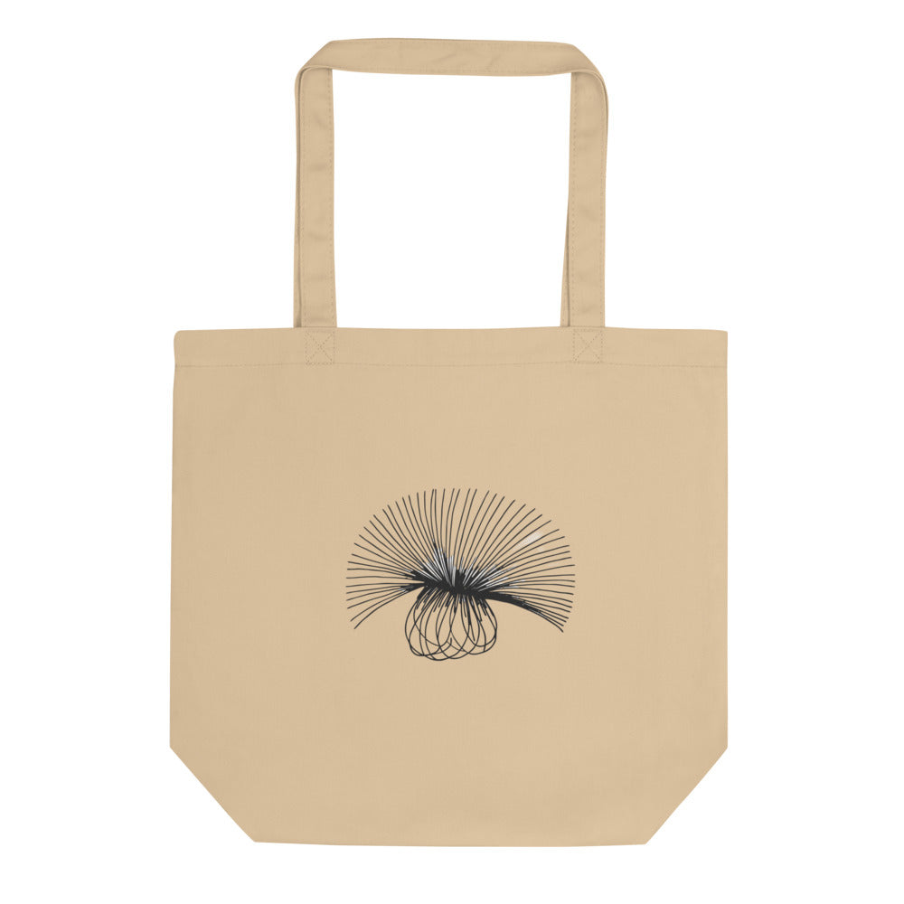 A minimal engraving-style line art study of a sow thistle seed head, printed on a tote bag. Shown on the Bone (Oyster) colorway.