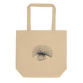A minimal engraving-style line art study of a sow thistle seed head, printed on a tote bag. Shown on the Bone (Oyster) colorway.