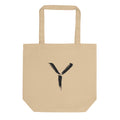 A minimalist sumi-e brush gesture of the capital letter Y printed on a canvas tote bag. Shown on the Bone (Oyster) colorway.