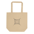 A line drawing of a box-shaped Biddulphia diatom frustule with corner spines, printed on a tote bag. Shown on the Bone (Oyster) colorway.