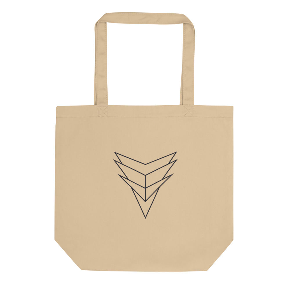 A symmetrical star-shaped crystalline specimen line art design printed on a tote bag. Shown on the Bone (Oyster) colorway.