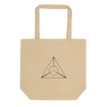 A minimalist black line art design of an equilateral triangle with intersecting lines printed on a tote bag. Shown on the Bone (Oyster) colorway.