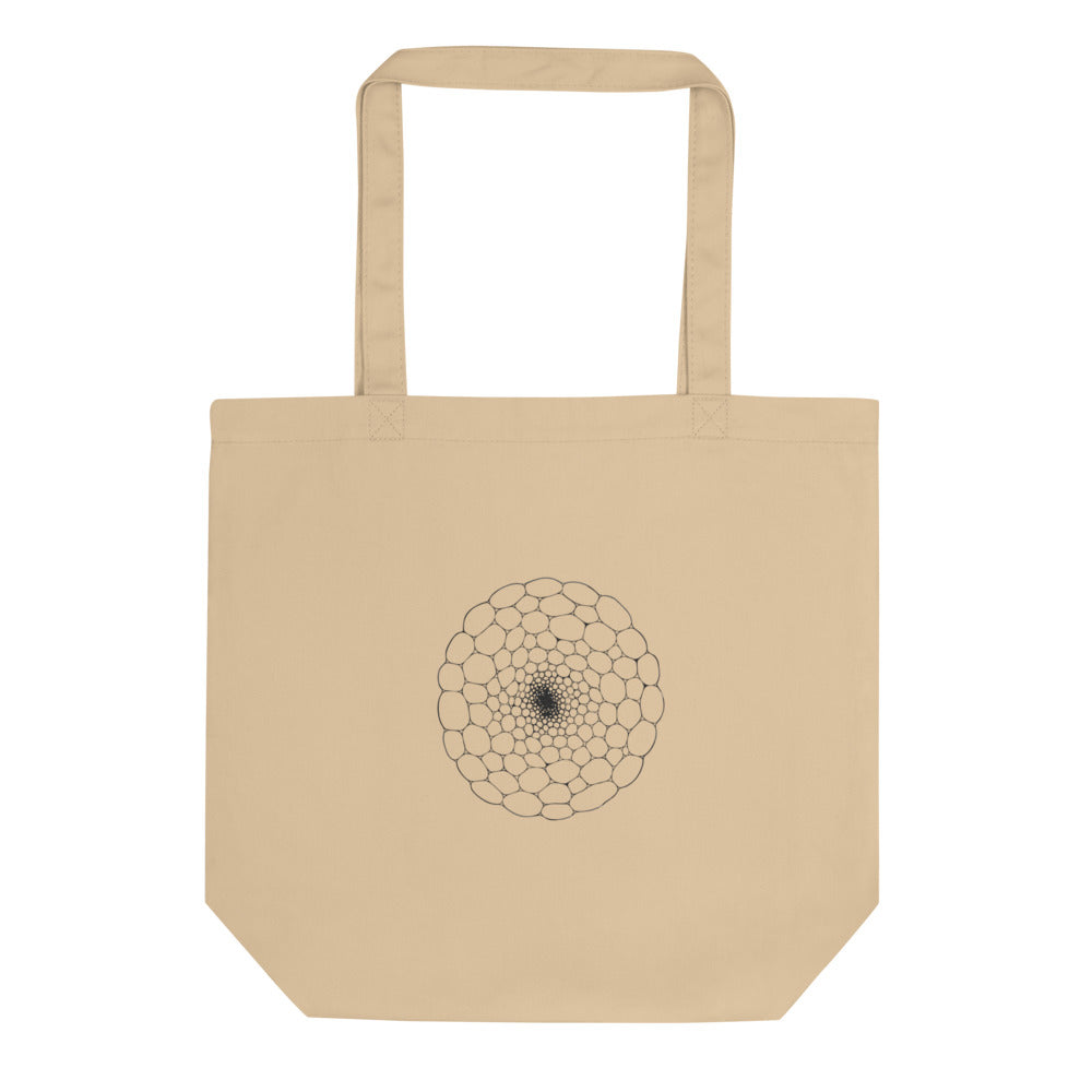 A scientific line illustration of a Nymphaea petiole section printed on a canvas tote bag. Shown on the Bone (Oyster) colorway.