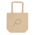 A minimalist, stippled line art drawing of a single translucent Lunaria seed pod on a tote bag. Shown on the Bone (Oyster) colorway.