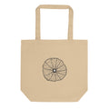 Fine-line illustration of a skeletonized Physalis calyx printed on a tote bag. Shown on the Bone (Oyster) colorway.