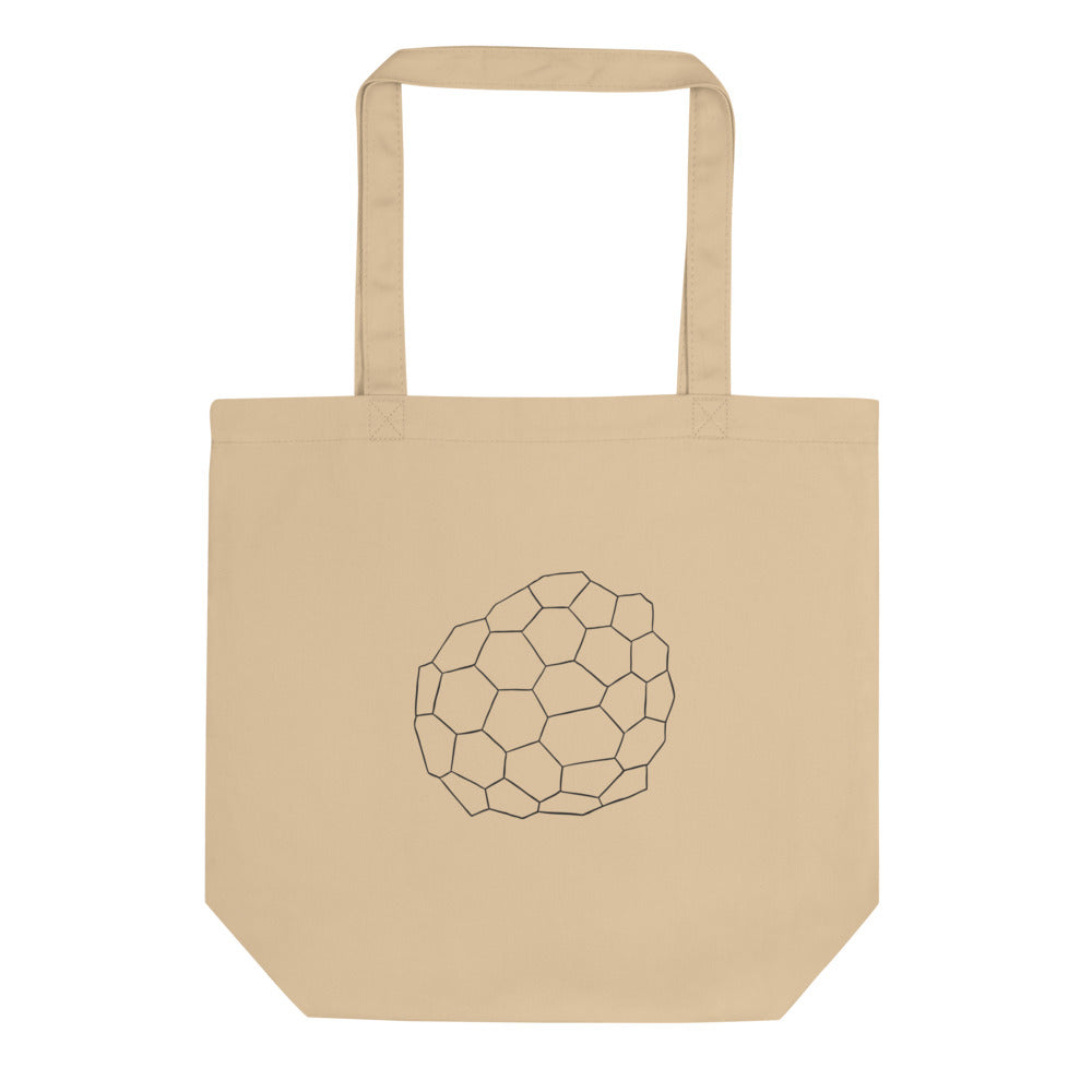 A minimalist plan view design of geometric desiccation polygons printed on a tote bag. Shown on the Bone (Oyster) colorway.