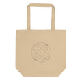 A two-tone line drawing of the celestial equator and ecliptic plane intersection on a cotton tote bag. Shown on the Bone (Oyster) colorway.