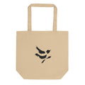 The minimal sumi-e design of a diving sparrow printed on a canvas tote bag. Shown on the Bone (Oyster) colorway.