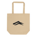 A minimalist sumi-e painting of two dry-brush mountain ridges printed on a tote bag. Shown on the Bone (Oyster) colorway.