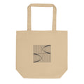 A precise mathematical design of parallel vertical lines with catenary displacement printed on a tote bag. Shown on the Bone (Oyster) colorway.