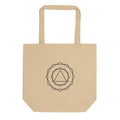 A nested progression of regular polygons from a central triangle to a 24-gon in crisp vector lines on a tote bag. Shown on the Bone (Oyster) colorway.