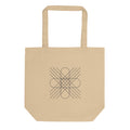 Symmetrical orthogonal hyperbolic curves in a hairline vector grid printed on a tote bag. Shown on the Bone (Oyster) colorway.