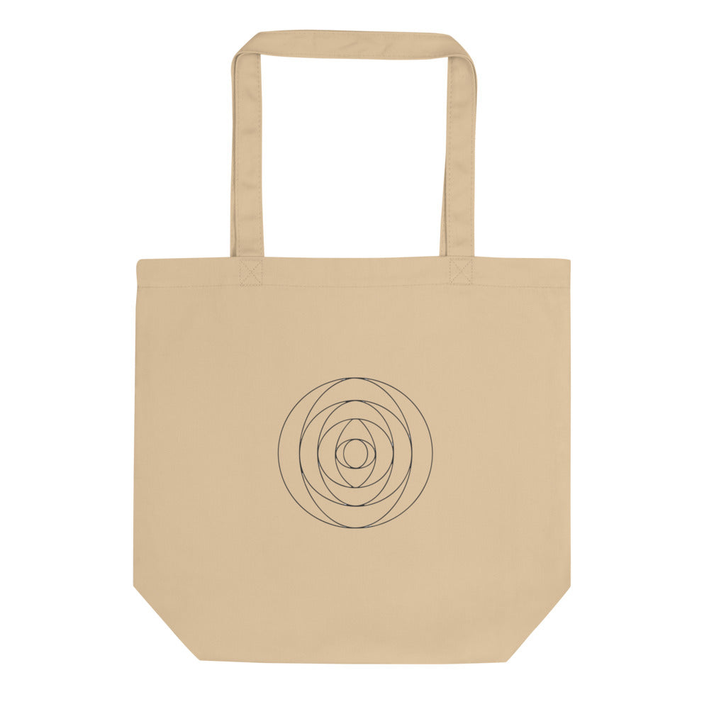 A stereographic vector mapping of a Clifford torus in clean line art on a tote bag. Shown on the Bone (Oyster) colorway.