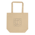 A sine-sheared orthogonal grid graphic in identical hairline thickness printed on a tote bag. Shown on the Bone (Oyster) colorway.