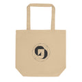 A geometric design of inverted concentric circles in thin vector lines on a tote bag. Shown on the Bone (Oyster) colorway.