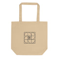 The fourth iteration of the Sierpinski carpet mathematical grid printed on a tote bag in fine line art style. Shown on the Bone (Oyster) colorway.