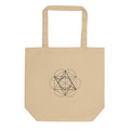 A symmetric orthographic projection of a great icosahedron wireframe printed on a tote bag. Shown on the Bone (Oyster) colorway.