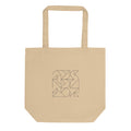 A modular grid of interlocking Wang tiles in thin hairline lines printed on a tote bag. Shown on the Bone (Oyster) colorway.