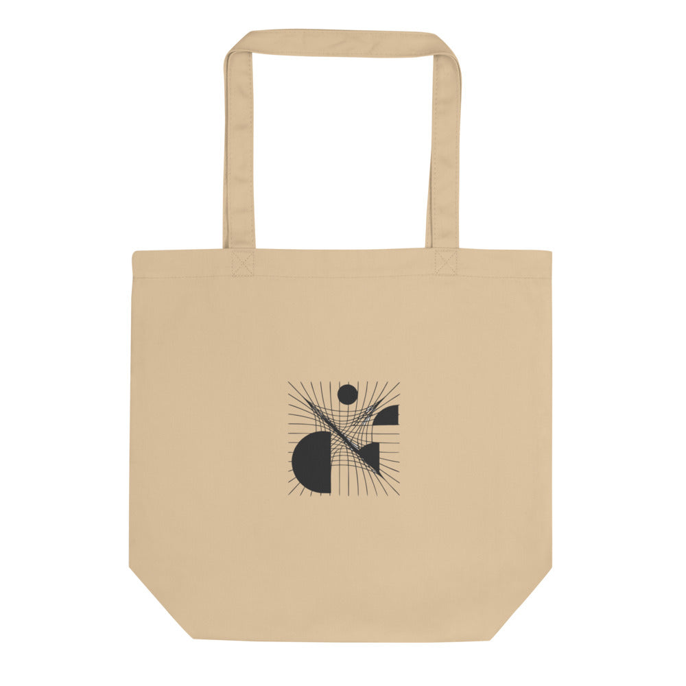 A minimalist sheared parallel grid design in precise hairline strokes on a tote bag. Shown on the Bone (Oyster) colorway.