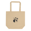 A minimalist sheared parallel grid design in precise hairline strokes on a tote bag. Shown on the Bone (Oyster) colorway.