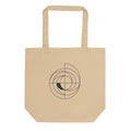 Concentric polar shift circle design in thin uniform lines printed on a tote bag. Shown on the Bone (Oyster) colorway.