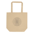 A sequence of twenty nested circles with logarithmic radial spacing on a tote bag. Shown on the Bone (Oyster) colorway.