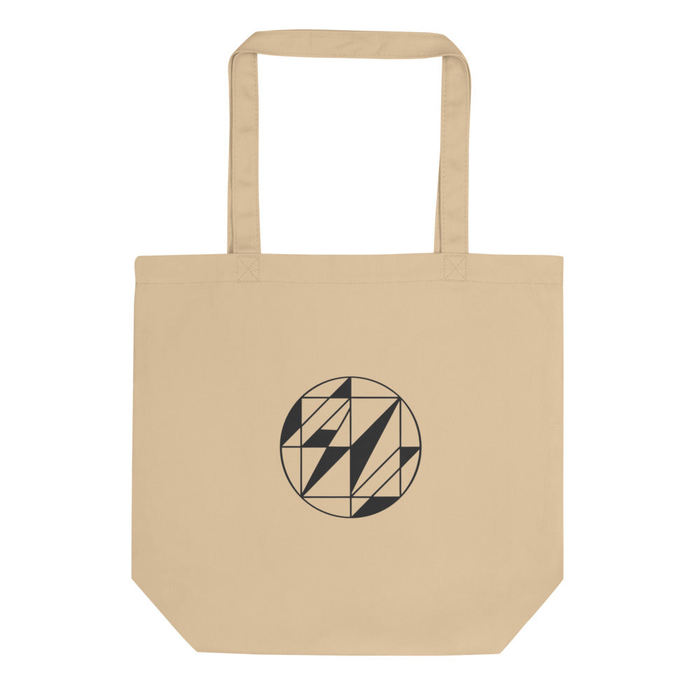 A Delaunay triangulation network of triangular facets in hairline weight, printed on a classic tote bag. Shown on the Bone (Oyster) colorway.
