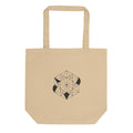 A close-up of a tri-hexagonal Kagome lattice pattern with interlocking stars and hexagons in fine lines on a tote bag. Shown on the Bone (Oyster) colorway.