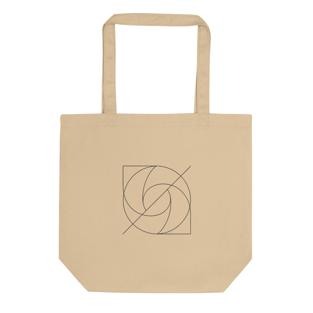 A mathematical limacon curve with a single continuous vector line and inner loop printed on a tote bag. Shown on the Bone (Oyster) colorway.