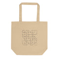 A continuous Pythagorean tiling pattern of alternating small and large squares in hairline strokes printed on a tote bag. Shown on the Bone (Oyster) colorway.