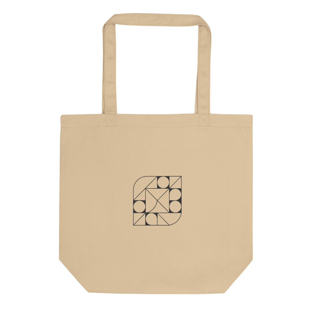 A fourth-iteration Hilbert space-filling curve printed as a precise orthogonal grid design on a tote bag. Shown on the Bone (Oyster) colorway.