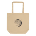 An abstract hyperbolic cylinder printed on a tote bag, constructed from intersecting straight vector lines. Shown on the Bone (Oyster) colorway.