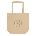 A minimalist geometric print of nested cardioid curves in hairline weight on a tote bag. Shown on the Bone (Oyster) colorway.