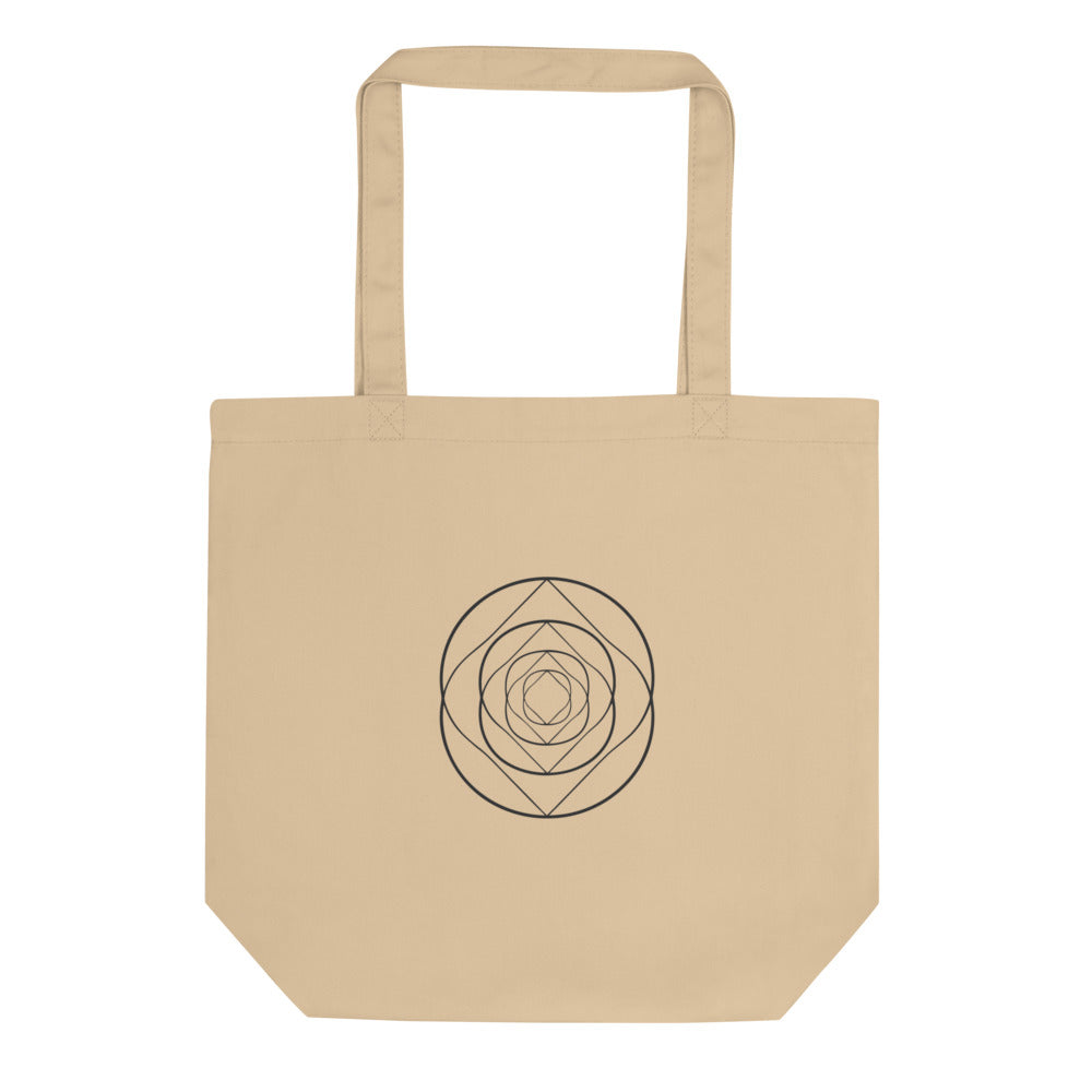 A nested sequence of five Bernoulli lemniscates in precise hairline-weight line art on a tote bag. Shown on the Bone (Oyster) colorway.