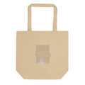Phased wave modulation linear art design featuring sixty parallel lines with sinusoidal deformation on a tote bag. Shown on the Bone (Oyster) colorway.