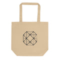 Technical illustration of four interlocking squares rotated ninety degrees on a cotton tote bag. Shown on the Bone (Oyster) colorway.