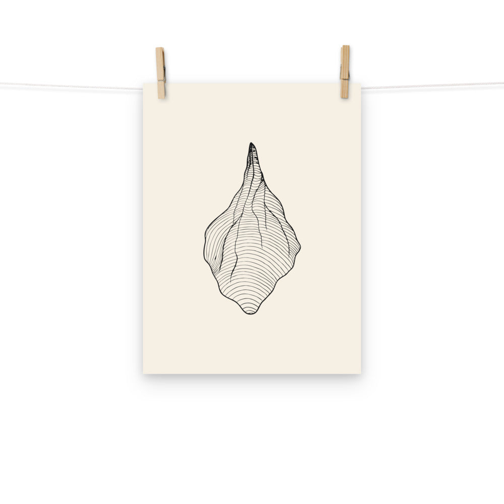 A micro-fine black line art design showing the concentric contours and crevasse lines of a hanging glacier on an art print. Hung with wooden pegs, 12″×16″ size.