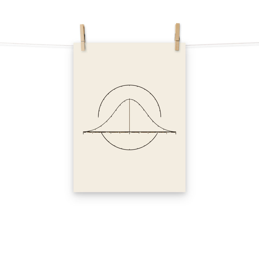 Solar altitude line plot showing the midday meridian sun path printed on an art print. Hung with wooden pegs, 12″×16″ size.