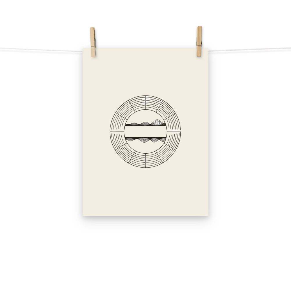 Flyway passage wave diagram printed in a minimalist line art style on an art print. Hung with wooden pegs, 12″×16″ size.