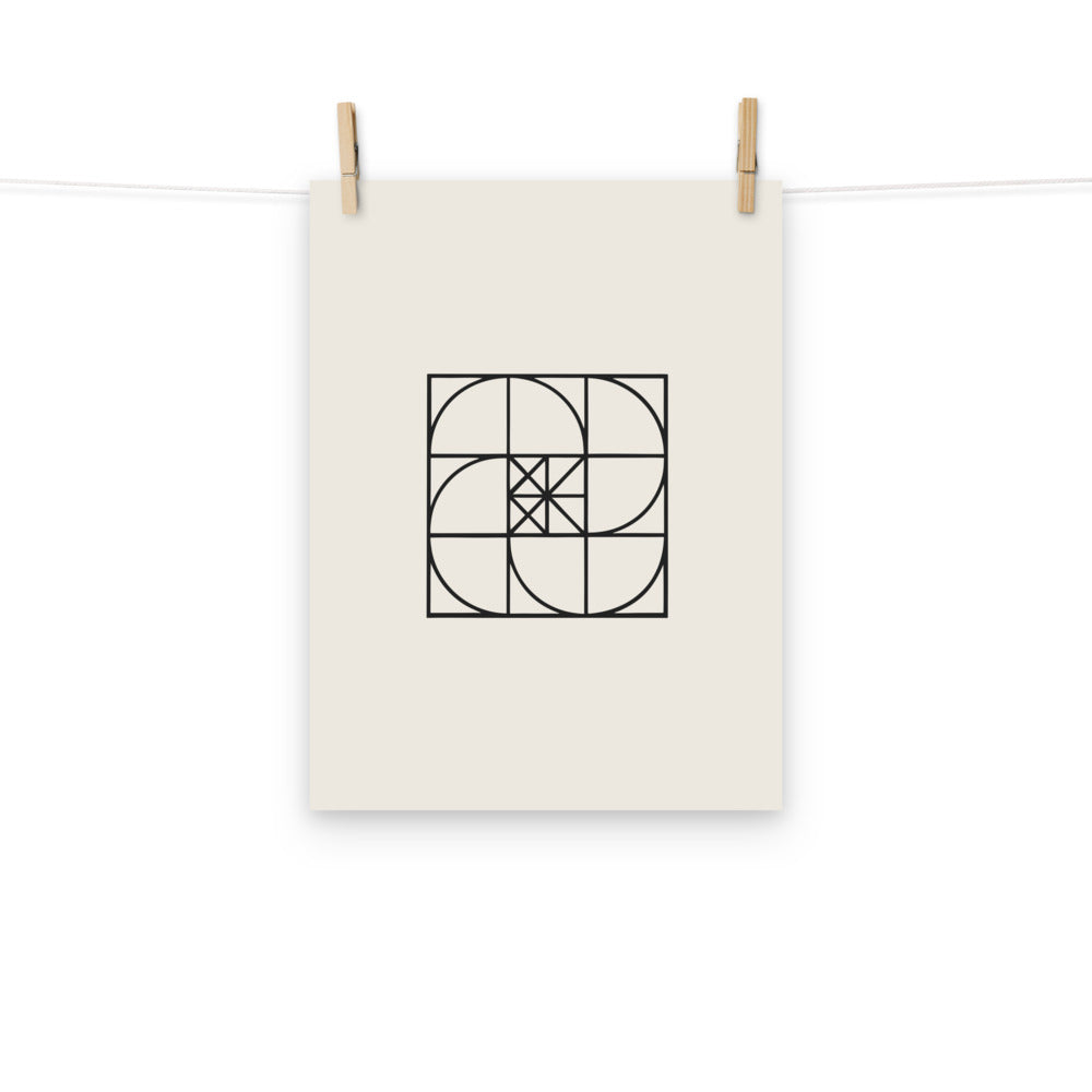 The fourth iteration of the Sierpinski carpet mathematical grid printed on an art print in fine line art style. Hung with wooden pegs, 12″×16″ size.