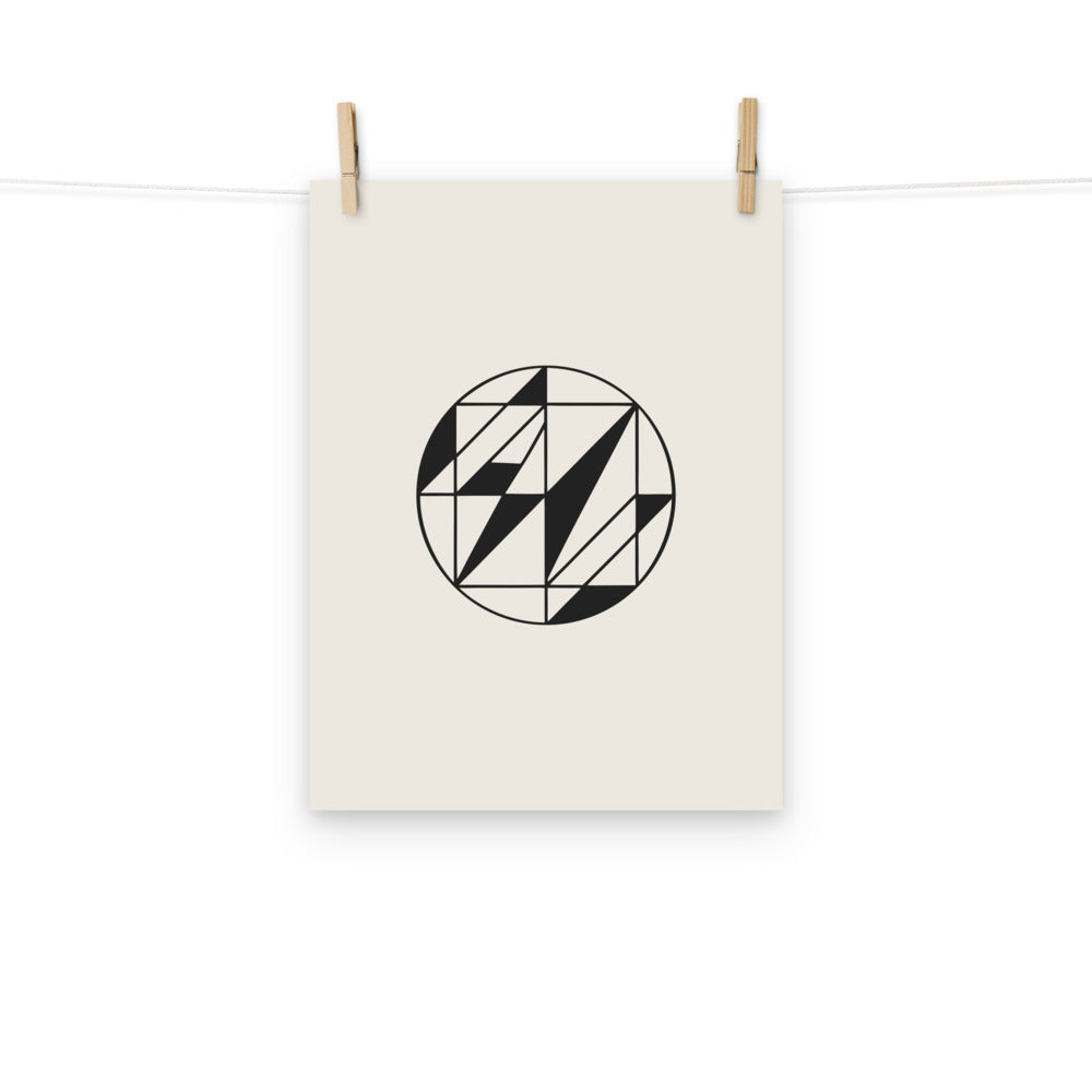 A Delaunay triangulation network of triangular facets in hairline weight, printed on a classic art print. Hung with wooden pegs, 12″×16″ size.