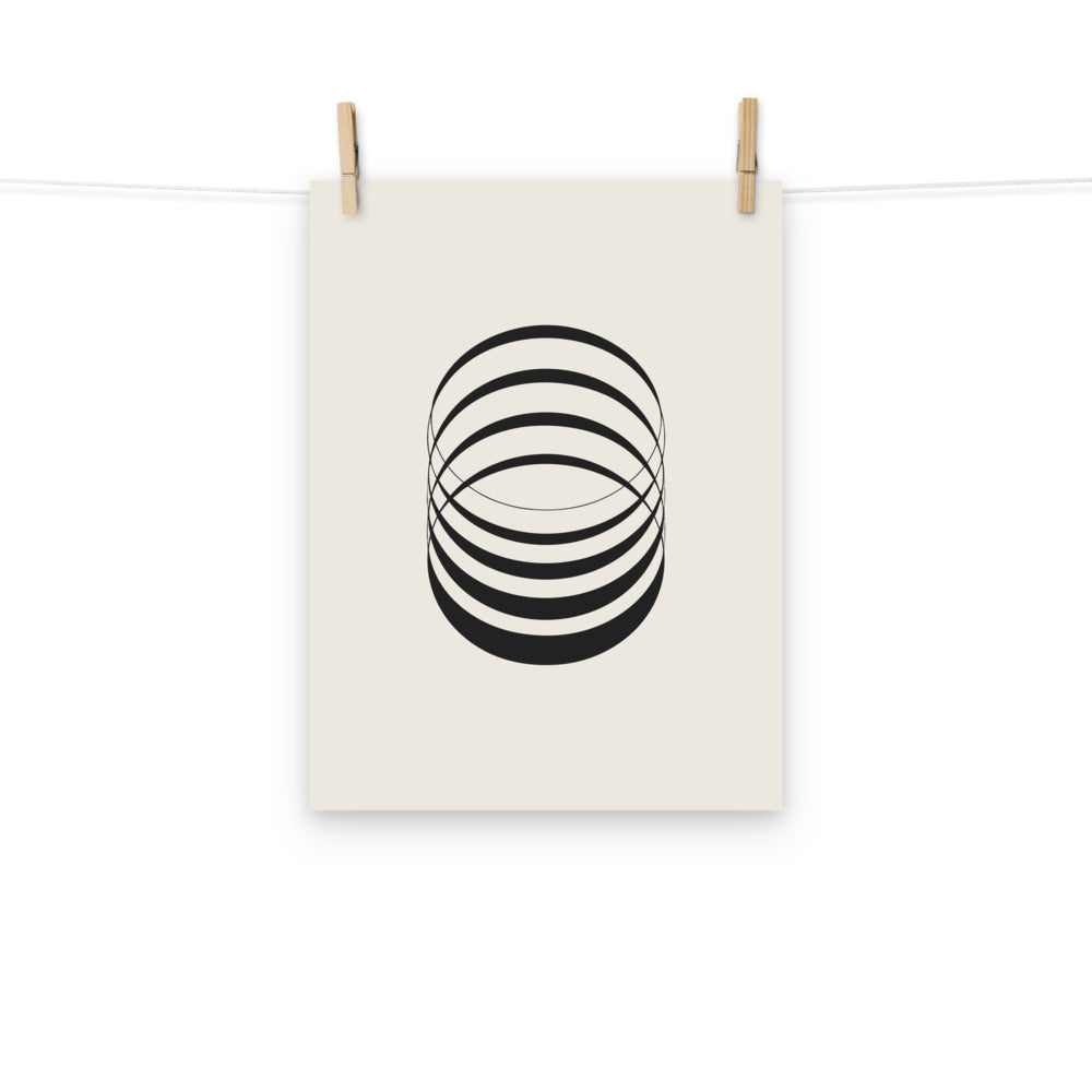 A sequence of eight concentric ellipses progressively flattened and rotated, printed on an art print. Hung with wooden pegs, 12″×16″ size.