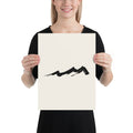 A sharp jagged spur mountain sumi-e design printed on an art print. 12″×16″ size.