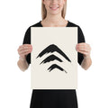 Three stacked sumi-e mountain peaks printed on a minimal art print. 12″×16″ size.