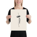 A high-detail line art illustration of a slender alder twig with cones and a catkin, printed as a vertical art print. 12″×16″ size.